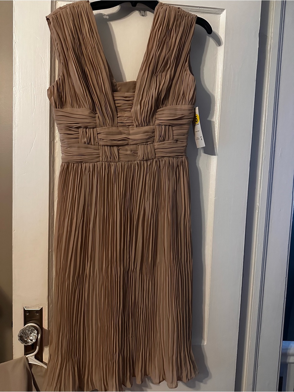 Sleeveless Pleated Taupe Midi Dress